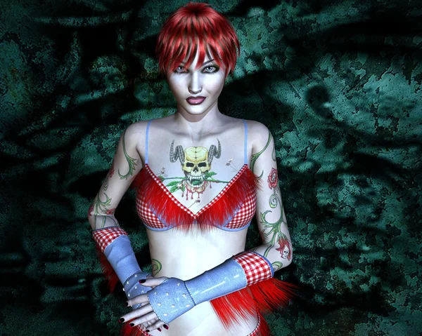 Kız dövme - boynuzlu kafatası ile