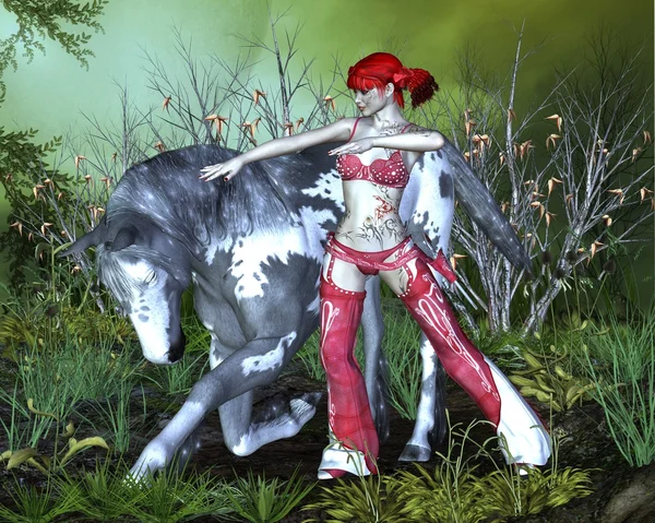 Девочка-ковбой и лошадь — стоковое фото