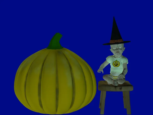 Cadılar Bayramı için hazırlanıyor kabak ile kirli çocuk