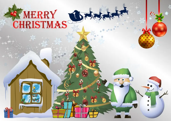 Noel Baba ve ev dışında kardan adam