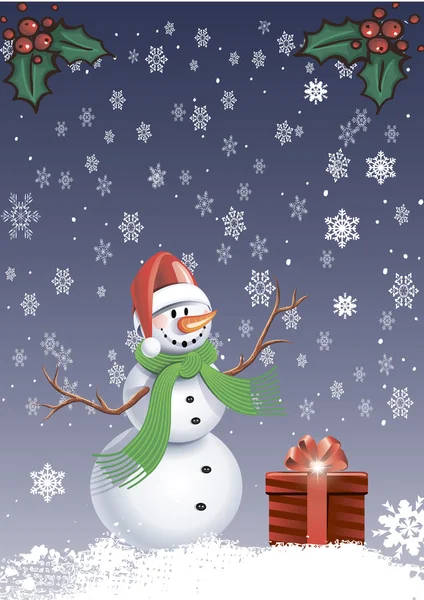 Card - Snowman with a snowflakes — Stock Vector