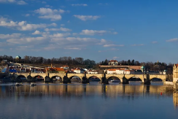 Prague and its old houses, Vltava river and bridges — Stock Photo, Image