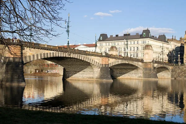Prague and its old houses, Vltava river and bridges — Stock Photo, Image