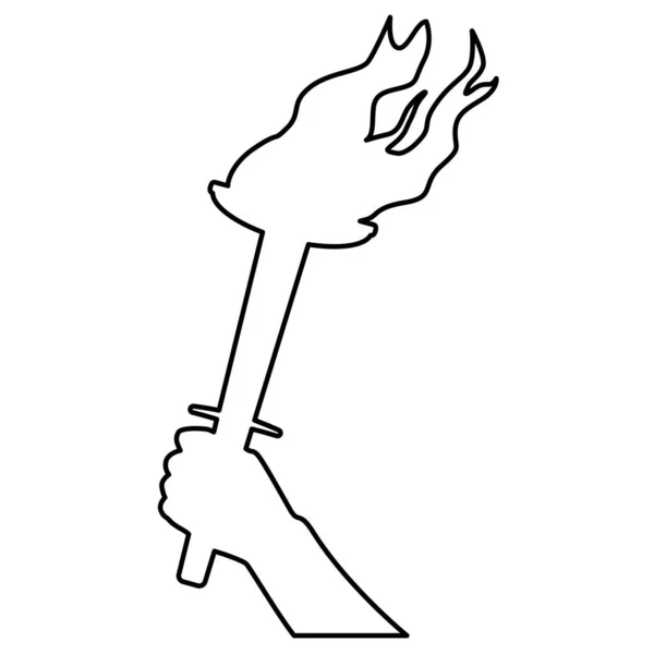 Torch in de hand omtrek geïsoleerd op wit. Contourvormgevingselement. — Stockvector