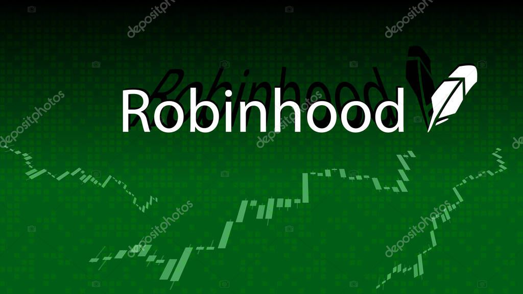 Robinhood cryptocurrency stock market name on abstract digital background. Crypto stock exchange banner for news and media. Vector illustration.