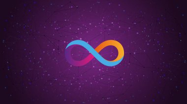 Mor çokgen arka planda sınırlılık İnternet ICP sembol kripto para teması. Kripto para birimi logosu simgesi. Vektör illüstrasyonu.