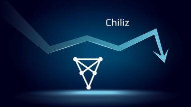 Chiliz CHZ düşüşte ve fiyat düşüyor. Şifreli para sembolü ve aşağı ok. Ezildi ve düştü. Kripto para ticareti krizi ve çöküş. Vektör illüstrasyonu.