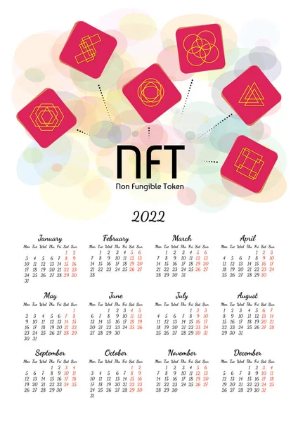 Κάθετη Ετήσιο Ημερολόγιο 2022 Nft Ανταλλάξιμο Θέμα Συμβολική Εβδομάδα Ξεκινά — Διανυσματικό Αρχείο