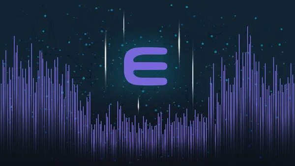 Símbolo Token Enjin Enj Sobre Fundo Poligonal Escuro Com Onda —  Vetores de Stock