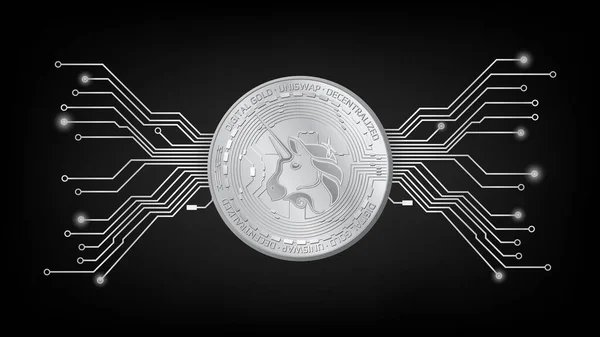 Moneda Oro Detallada Uniswap Token Uni Sector Defi Blanco Negro — Vector de stock