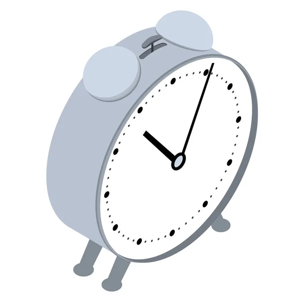 Relógio Alarme Mecânico Isométrico Pernas Estilo Cartoon Isolado Branco Sinos — Vetor de Stock