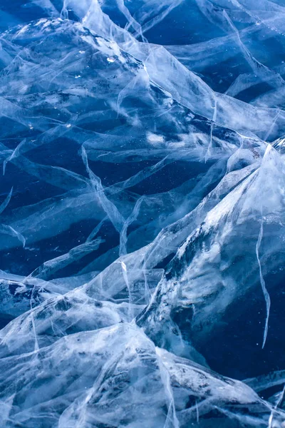 Textura Natural Gelo Azul Claro Com Rachaduras Brancas Gelo Grosso — Fotografia de Stock