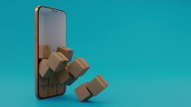 Paketlerin 3 boyutlu animasyonu bir cep telefonuyla teslim edildi. Boşluğu kopyala.
