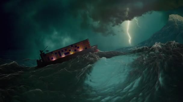 Navio Carga Navegando Uma Tempestade — Vídeo de Stock