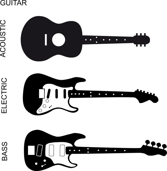 Guitarra acústica, elétrica e baixo — Vetor de Stock