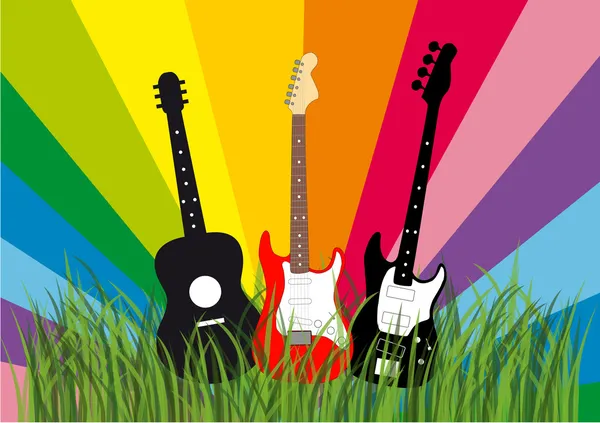 Guitars in grass — Stock Vector