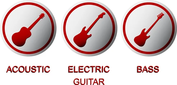 Botones acústicos, eléctricos y bajos para guitarra — Vector de stock