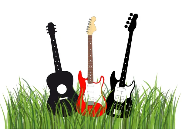 Guitarras en hierba — Vector de stock