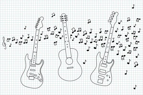 Guitarra acústica, eléctrica y de bajo — Vector de stock