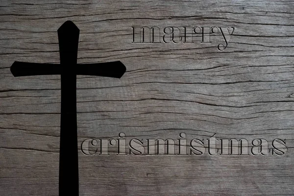 Silhouette Christian Cross Old Wood Background — Stock Photo, Image