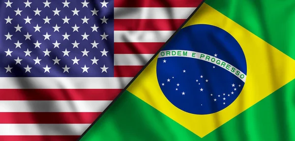 Estados Unidos Brasil Duas Bandeiras Textura Tecido Têxtil — Fotografia de Stock