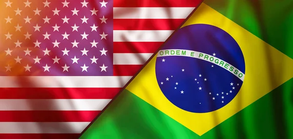 United States Brazil Two Flags Textile Fabric Texture — Stockfoto