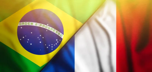França Brasil Duas Bandeiras Textura Pano Têxtil — Fotografia de Stock