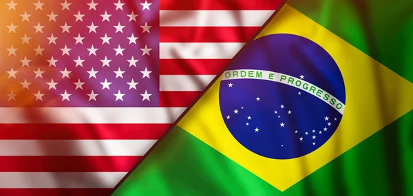 Stati Uniti Brasile Due Bandiere Tessuto Texture — Foto Stock