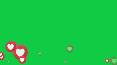 İkonların hareket arkaplanı gibi animasyon. Sosyal medya yeşil ekranda canlı kalp canlandırması.