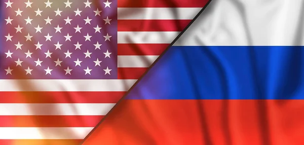 Россия и США два флага текстильная ткань, текстура ткани — стоковое фото