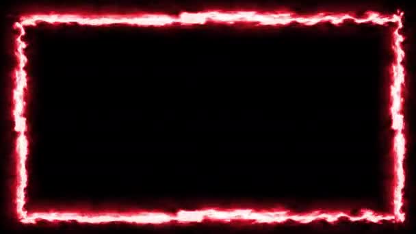 Marco rojo eléctrico sobre fondo negro. 4K Resplandor de neón abstracto color movimiento lazo de arte sin costura. Loop líneas de diseño colorido, animación en bucle. — Vídeos de Stock