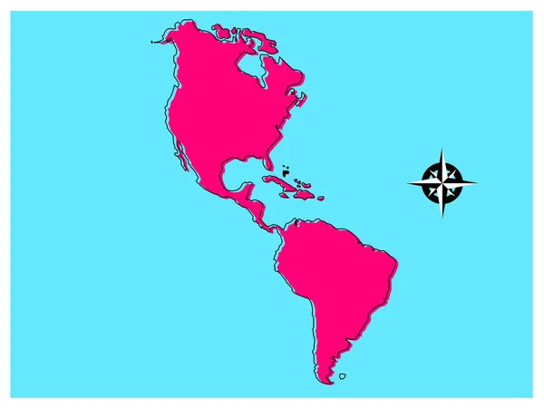 Mapa América Sin Nombres Sobre Fondo Azul Estrella Norte Sur — Vector de stock