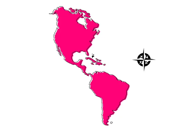 Mapa América Sin Nombres Sobre Fondo Azul Estrella Norte Sur — Vector de stock