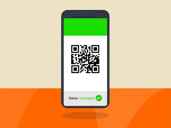 QR kodlu cep telefonu bir kişinin aşılamanın statüsüne sahip olduğunu gösterir.