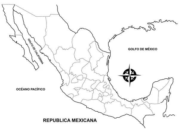 Χάρτης Της Μεξικανικής Δημοκρατίας Του Μεξικού Πολιτική Διαίρεση Και Σημεία — Διανυσματικό Αρχείο