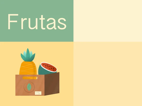 Conjunto Frutas Una Piña Una Sandía Una Caja Sobre Fondo — Vector de stock