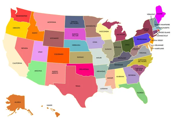 Color Map United States Names — Vettoriale Stock