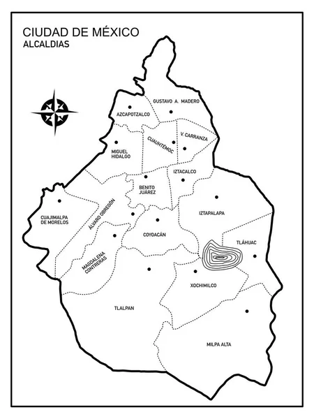 Mapa Cidade México Cdmx Com Nomes Dos Prefeitos —  Vetores de Stock