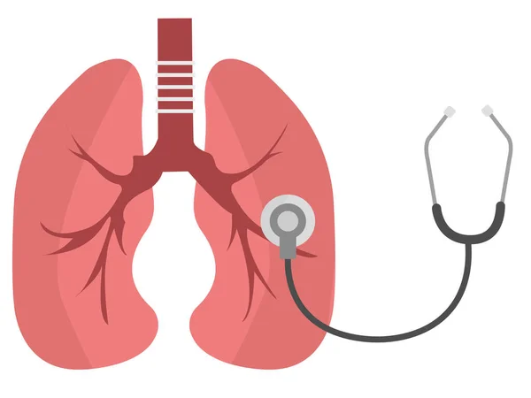 Zeichnung Einer Gesunden Lunge Mit Stethoskop Auf Weißem Hintergrund — Stockvektor