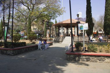 Plaza San Martin 'deki büfe, San Pedro Atocpan' daki Milpa Alta Belediye Başkanı 'nın Mexico City' deki ofisi. 5 Mart 2022