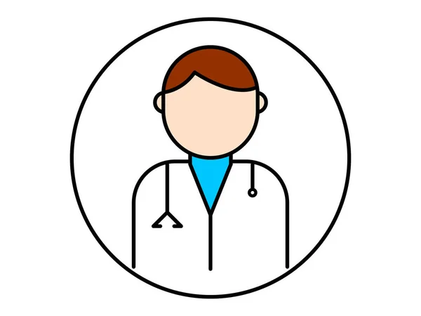 Ícone Médico Masculino Com Casaco Branco Círculo Sobre Fundo Branco —  Vetores de Stock