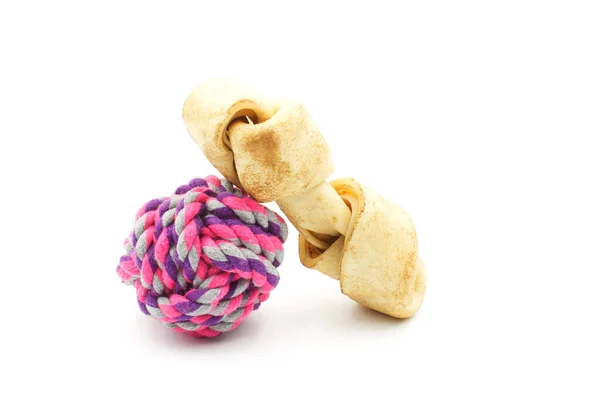Dog Toys Bait Ball String Chew White Background — Stock fotografie