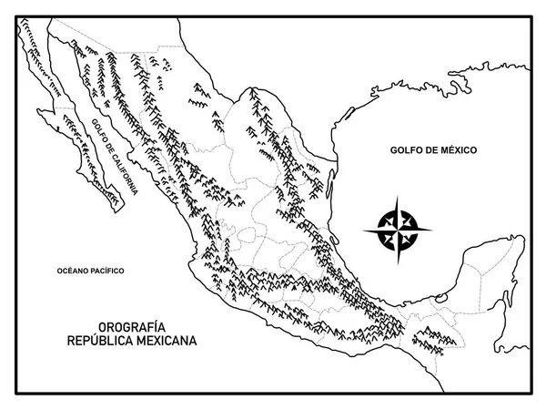 Orographic Map Mexico Political Division Black White School — Stok Vektör