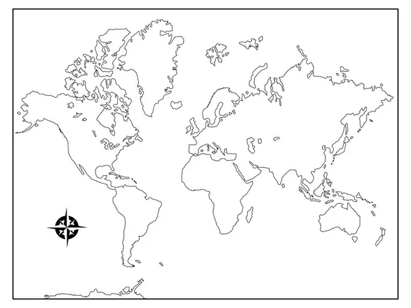 World Map School Map World Political Division Black White — Vetor de Stock