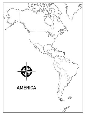 School map of the American continent or America, material for school, without names and with political division