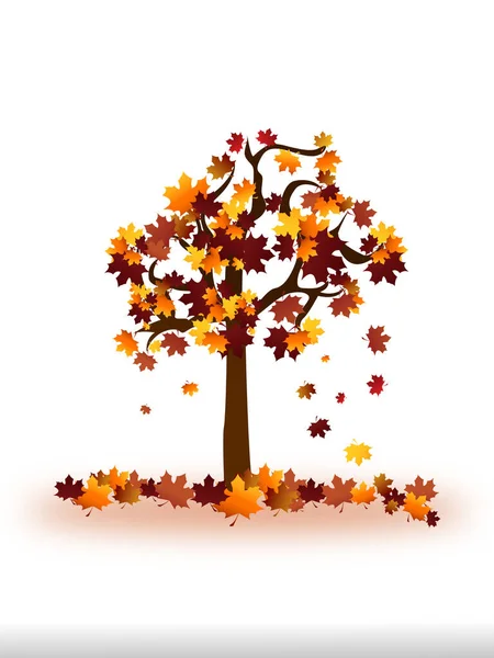 Tree Falling Leaves Because Autumn Season White Background — Stockvektor