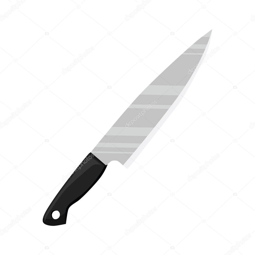 A kitchen knife with a black plastic handle. Kitchen equipment. Vector illustration isolated on a white background for design and web.