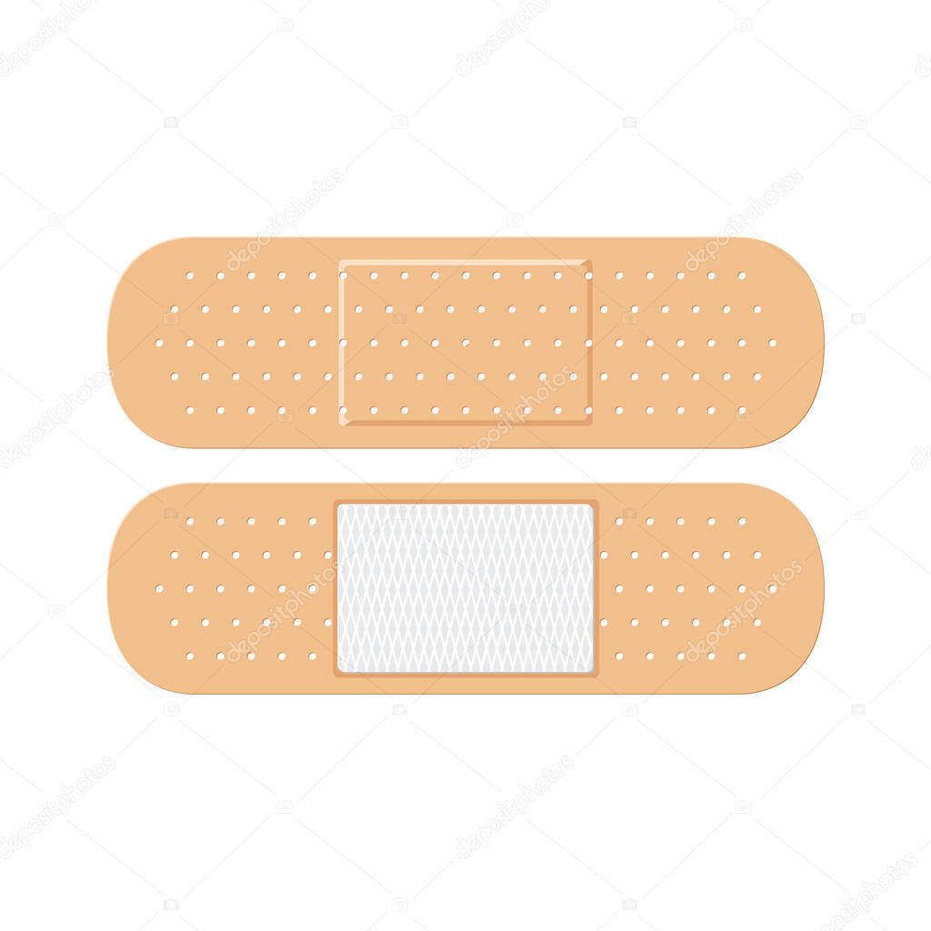 A band-aid is a thin fabric strip on which an adhesive mass is applied. The patch is a dosage form in the form of a plastic mass. Vector illustration isolated on a white background for design and web.