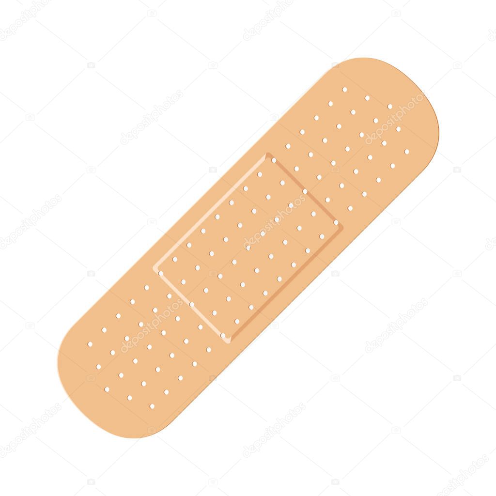 A Bandageis a thin fabric strip on which an adhesive mass is applied. The patch is a dosage form in the form of a plastic mass. Vector illustration isolated on a white background for design and web.