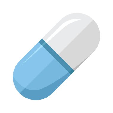 Tıbbi kapsül. İlaçlar. Bir kapsül içeren jelatinli bir kabuktan oluşan bir doz formu. Tasarım ve web için beyaz arkaplanda izole edilmiş vektör illüstrasyonu